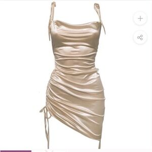 NWT LEAU Champagne  Satin Cabo Dress Sz Sm